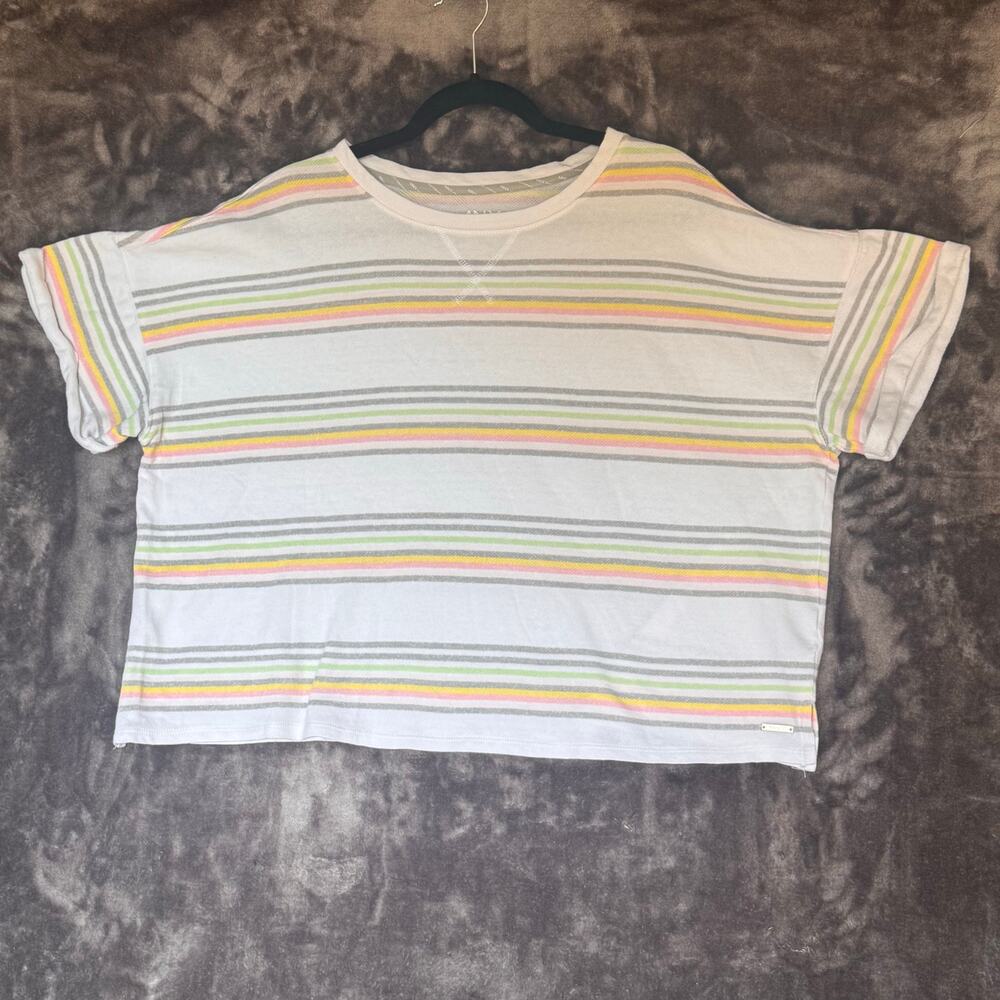 MNY Performance Tee T-Shirt Crop Roll Sleeve Pastel Striped SIZE 1X